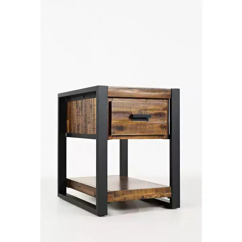 Jofran,Loftworks Modern Industrial Distressed Acacia Side Table with Drawer- Brown Color