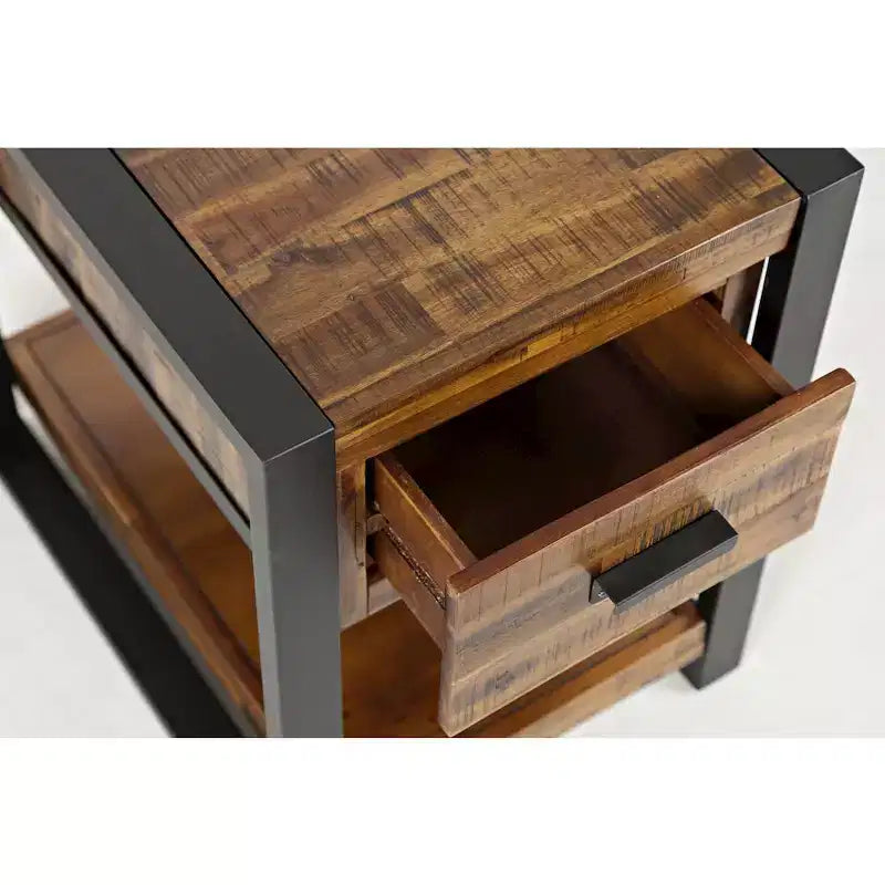 Jofran,Loftworks Modern Industrial Distressed Acacia Side Table with Drawer- Brown Color