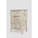 Jofran,Global Archive Hand Carved Mango Wood Accent Table- White Color