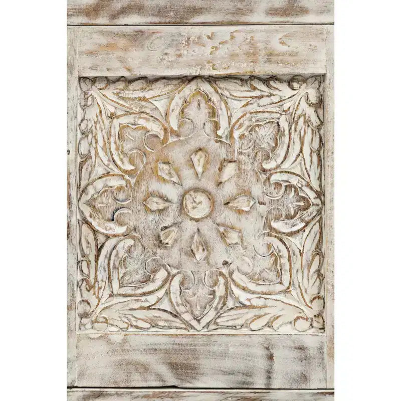 Jofran,Global Archive Hand Carved Mango Wood Accent Table- White Color