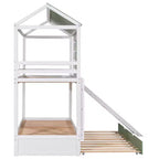 Whisen Twin over Twin Size House Bunk Bed with Convertible Slide and Trundle - White & Gree