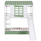 Whisen Twin over Twin Size House Bunk Bed with Convertible Slide and Trundle - White & Gree