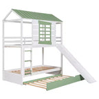 Whisen Twin over Twin Size House Bunk Bed with Convertible Slide and Trundle - White & Gree