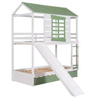 Whisen Twin over Twin Size House Bunk Bed with Convertible Slide and Trundle - White & Gree