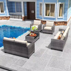 5-Piece Patio Wicker Conversation Sofa Set with Coffee Table,Rattan Sofa Chair with Cushion