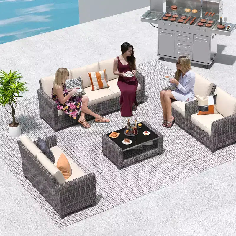 5-Piece Patio Wicker Conversation Sofa Set with Coffee Table,Rattan Sofa Chair with Cushion