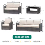5-Piece Patio Wicker Conversation Sofa Set with Coffee Table,Rattan Sofa Chair with Cushion