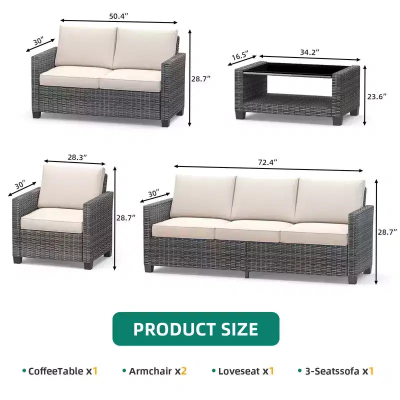 5-Piece Patio Wicker Conversation Sofa Set with Coffee Table,Rattan Sofa Chair with Cushion
