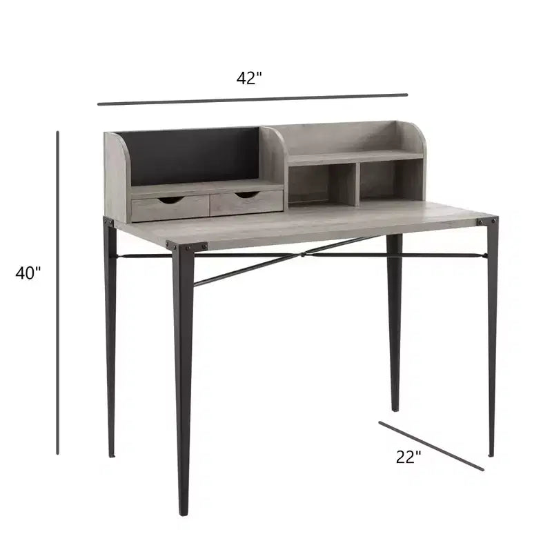 Walker Edison Furniture Company Industrial Secretary Desk with Hutch, Grey Wash, 42in