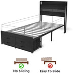 Twin Bed Frames with Headboard, Twin Size Bed Frames with Storage Drawers, Twin Bed, Metal Platform Bed Frame