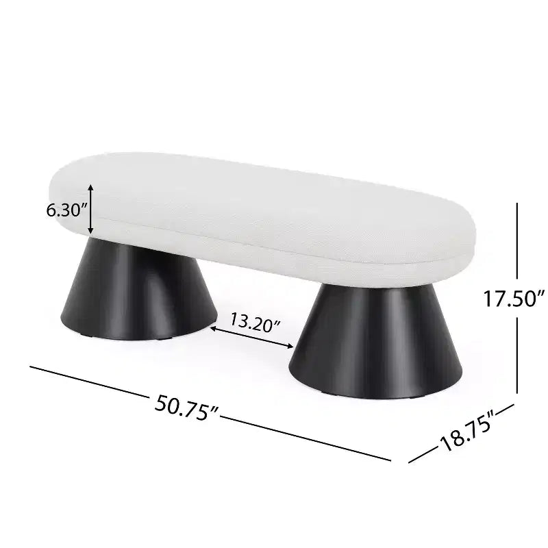 Modern Oval Upholstered Bench with Black Geometric Legs, Entryway Dining Bench for Living Room -Christopher Knight Home