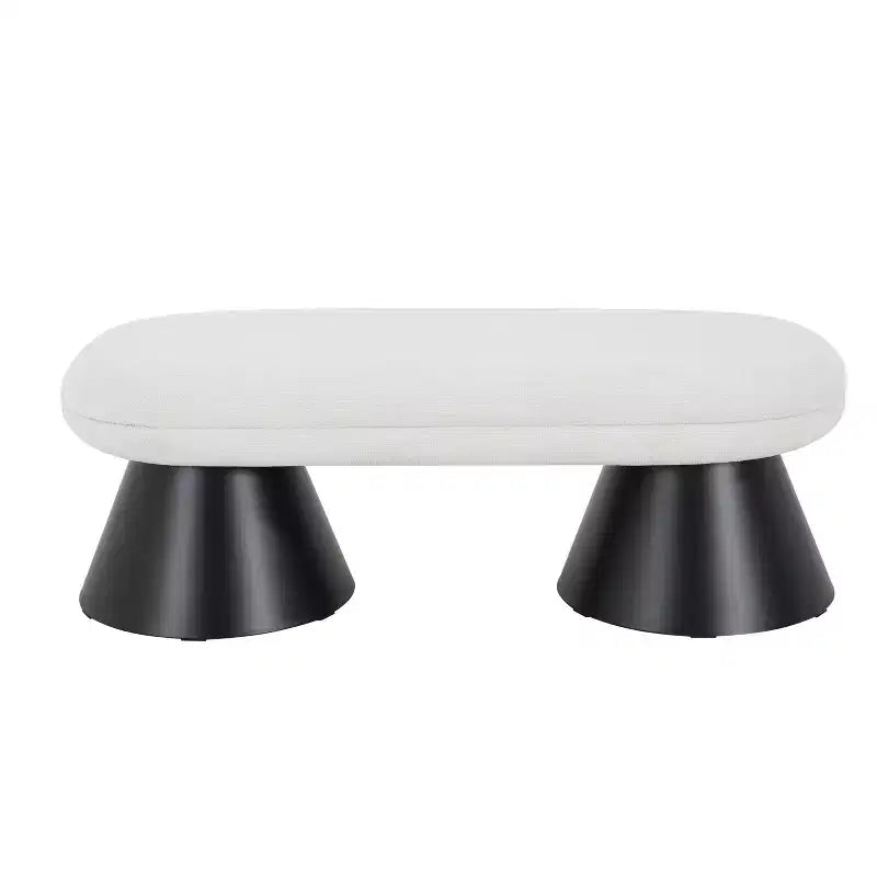 Modern Oval Upholstered Bench with Black Geometric Legs, Entryway Dining Bench for Living Room -Christopher Knight Home