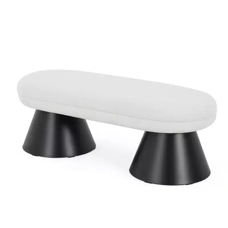 Modern Oval Upholstered Bench with Black Geometric Legs, Entryway Dining Bench for Living Room -Christopher Knight Home
