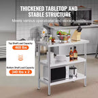 VEVOR Stainless Steel Food Prep Table, 18 x 36 x 34 Inch Commercial Kitchen Worktable, with 2 Adjustable Undershelf, Heavy Duty Prep Table