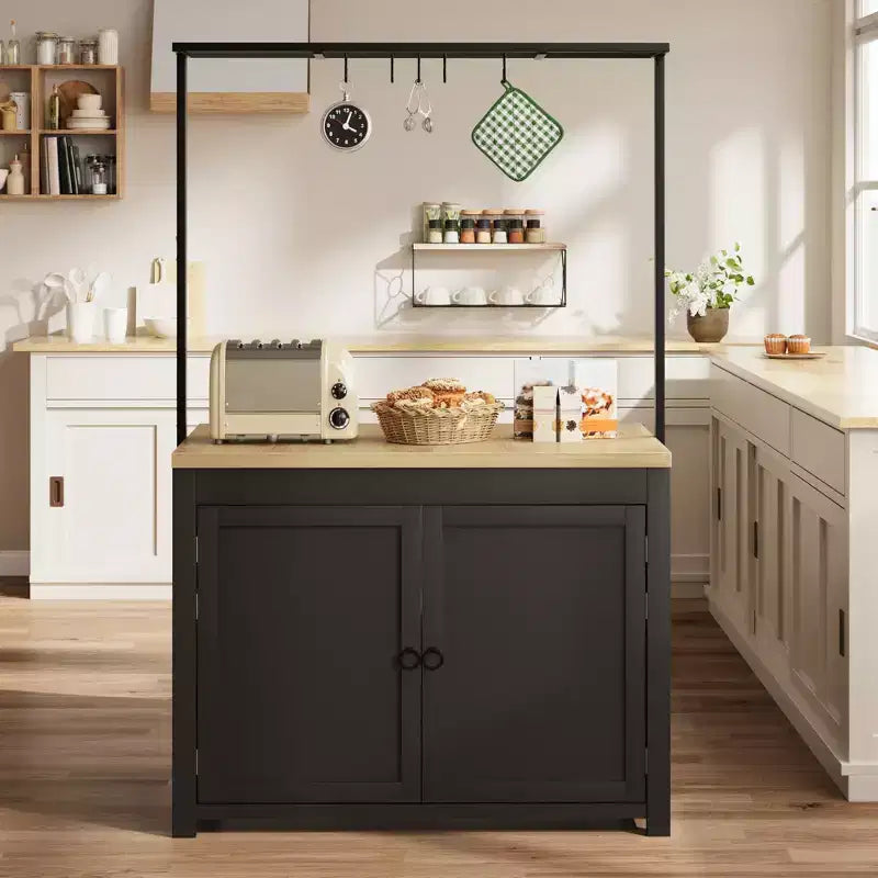 42 Kitchen Island with Storage, Heavy-Duty Multi-Functional Kitchen Cart with 30mm Thick Countertop, 2-Tier Shelves 5 Hooks