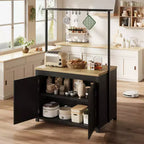 42 Kitchen Island with Storage, Heavy-Duty Multi-Functional Kitchen Cart with 30mm Thick Countertop, 2-Tier Shelves 5 Hooks