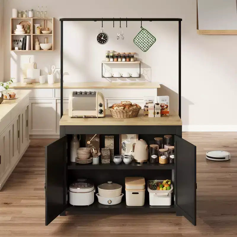 42 Kitchen Island with Storage, Heavy-Duty Multi-Functional Kitchen Cart with 30mm Thick Countertop, 2-Tier Shelves 5 Hooks