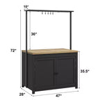42 Kitchen Island with Storage, Heavy-Duty Multi-Functional Kitchen Cart with 30mm Thick Countertop, 2-Tier Shelves 5 Hooks