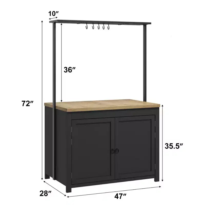 42 Kitchen Island with Storage, Heavy-Duty Multi-Functional Kitchen Cart with 30mm Thick Countertop, 2-Tier Shelves 5 Hooks