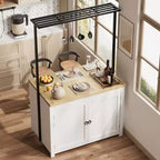 42 Kitchen Island with Storage, Heavy-Duty Multi-Functional Kitchen Cart with 30mm Thick Countertop, 2-Tier Shelves 5 Hooks