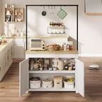42 Kitchen Island with Storage, Heavy-Duty Multi-Functional Kitchen Cart with 30mm Thick Countertop, 2-Tier Shelves 5 Hooks