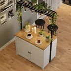 42 Kitchen Island with Storage, Heavy-Duty Multi-Functional Kitchen Cart with 30mm Thick Countertop, 2-Tier Shelves 5 Hooks