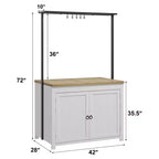 42 Kitchen Island with Storage, Heavy-Duty Multi-Functional Kitchen Cart with 30mm Thick Countertop, 2-Tier Shelves 5 Hooks