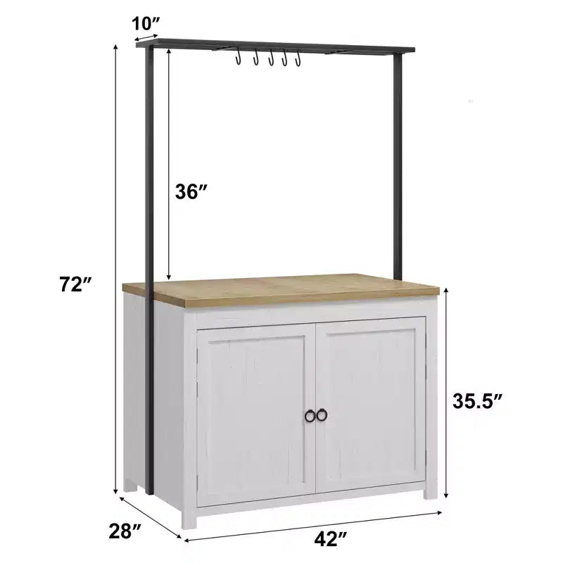 42 Kitchen Island with Storage, Heavy-Duty Multi-Functional Kitchen Cart with 30mm Thick Countertop, 2-Tier Shelves 5 Hooks