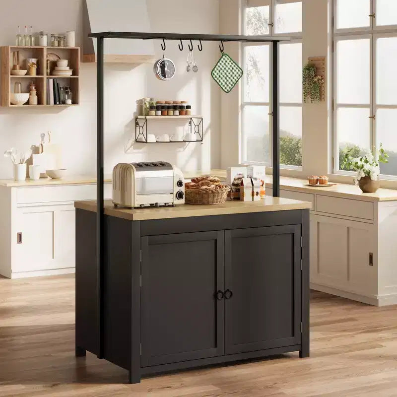 42 Kitchen Island with Storage, Heavy-Duty Multi-Functional Kitchen Cart with 30mm Thick Countertop, 2-Tier Shelves 5 Hooks