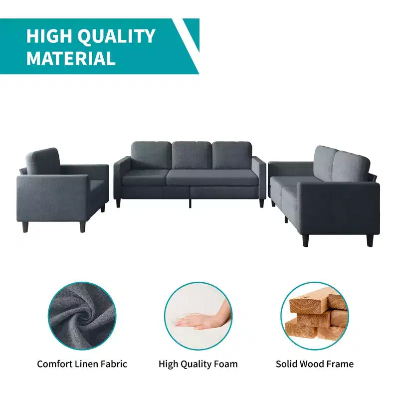 Mjkone Sectional Sofa Couches Set for Living Room 3-Seater Sofa&Loveseat$Single Sofa Chair