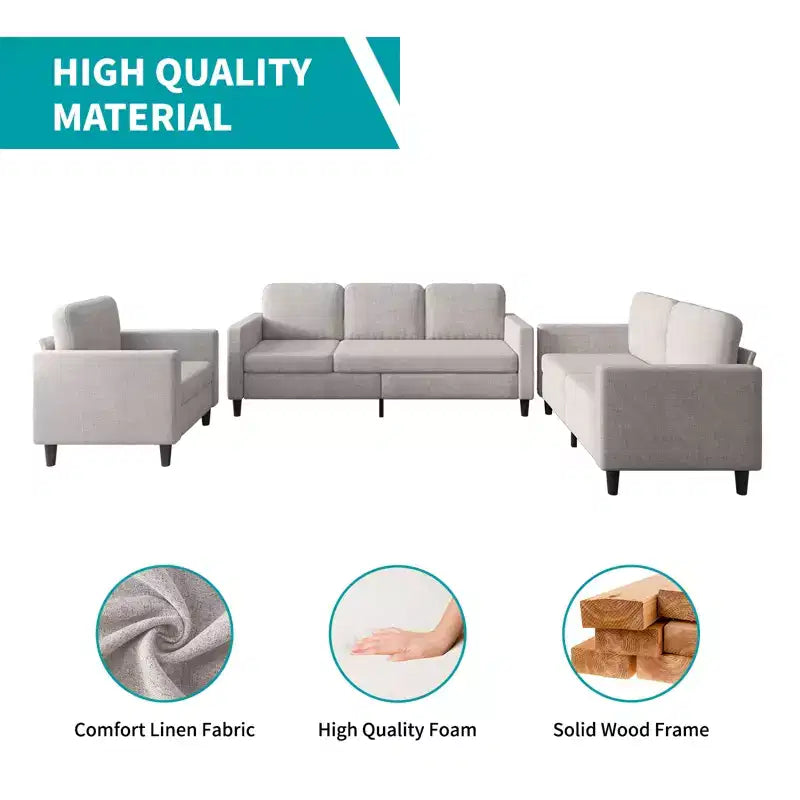 Mjkone Sectional Sofa Couches Set for Living Room 3-Seater Sofa&Loveseat$Single Sofa Chair