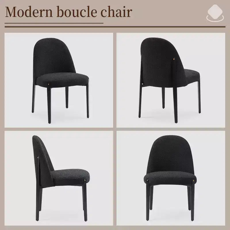 Boucle Dining Chairs Set of 4, Thick Upholstered Chairs with Metal Legs & Curved Backrest, for Dining Room, Kitchen, Living Room, Bedroom-Morden Fort