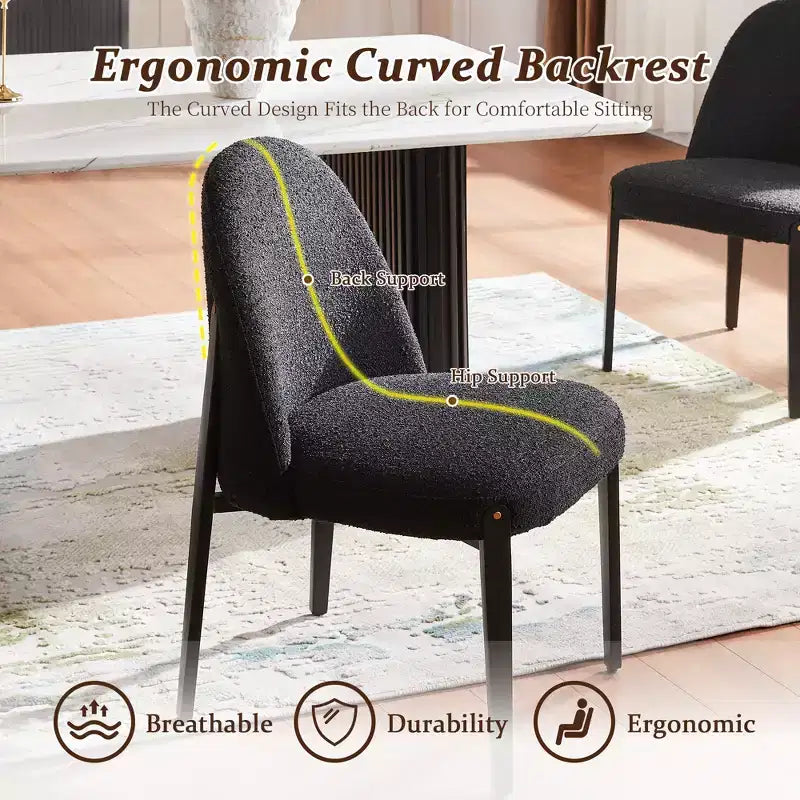 Boucle Dining Chairs Set of 4, Thick Upholstered Chairs with Metal Legs & Curved Backrest, for Dining Room, Kitchen, Living Room, Bedroom-Morden Fort