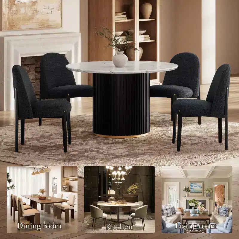 Boucle Dining Chairs Set of 4, Thick Upholstered Chairs with Metal Legs & Curved Backrest, for Dining Room, Kitchen, Living Room, Bedroom-Morden Fort