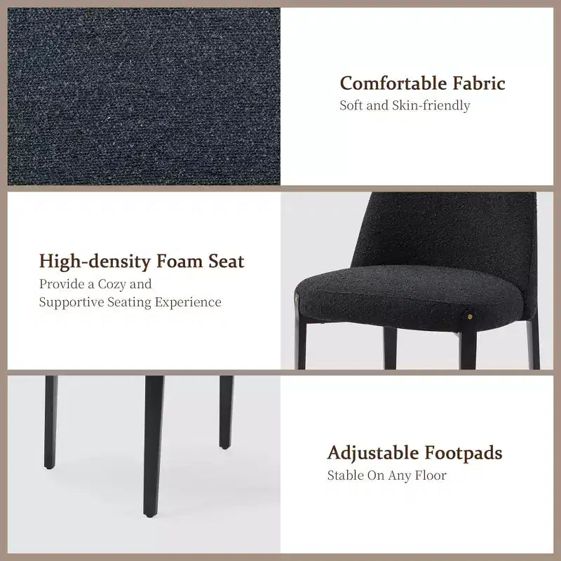 Boucle Dining Chairs Set of 4, Thick Upholstered Chairs with Metal Legs & Curved Backrest, for Dining Room, Kitchen, Living Room, Bedroom-Morden Fort