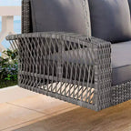 Whisen Weather Resistant 69 PE Wicker 3-Person Outdoor Swing Chair Patio Hanging Porch Swing Bench with Chains and Cushions