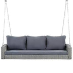 Whisen Weather Resistant 69 PE Wicker 3-Person Outdoor Swing Chair Patio Hanging Porch Swing Bench with Chains and Cushions