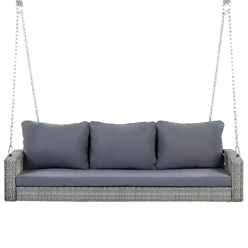 Whisen Weather Resistant 69 PE Wicker 3-Person Outdoor Swing Chair Patio Hanging Porch Swing Bench with Chains and Cushions