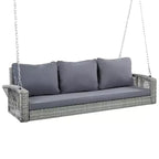 Whisen Weather Resistant 69 PE Wicker 3-Person Outdoor Swing Chair Patio Hanging Porch Swing Bench with Chains and Cushions