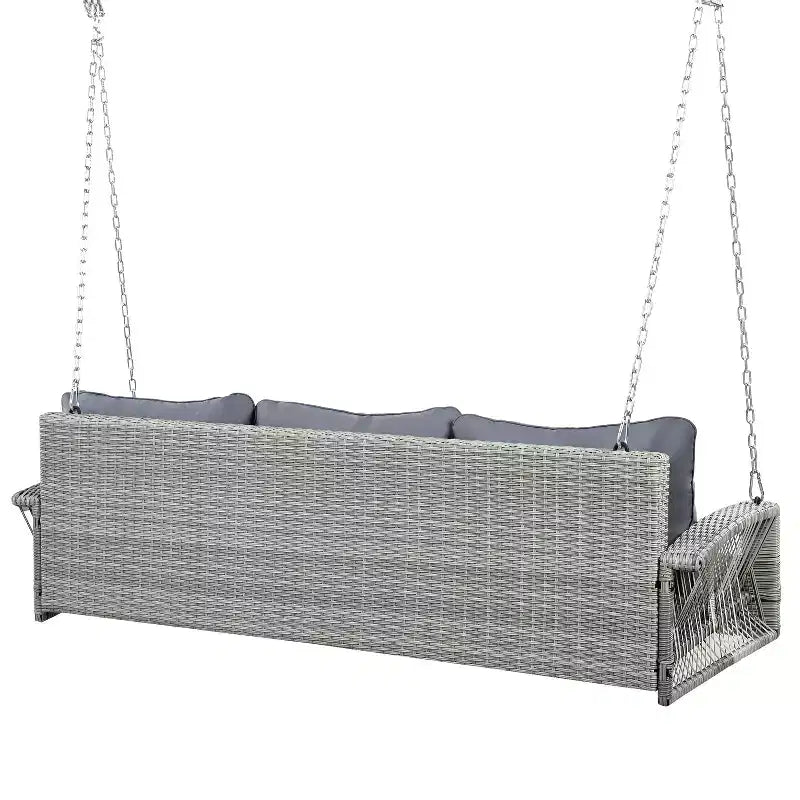 Whisen Weather Resistant 69 PE Wicker 3-Person Outdoor Swing Chair Patio Hanging Porch Swing Bench with Chains and Cushions