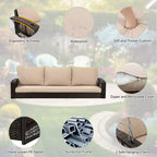 Whisen Weather Resistant 69 PE Wicker 3-Person Outdoor Swing Chair Patio Hanging Porch Swing Bench with Chains and Cushions
