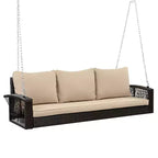 Whisen Weather Resistant 69 PE Wicker 3-Person Outdoor Swing Chair Patio Hanging Porch Swing Bench with Chains and Cushions