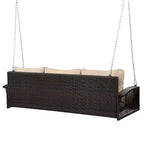 Whisen Weather Resistant 69 PE Wicker 3-Person Outdoor Swing Chair Patio Hanging Porch Swing Bench with Chains and Cushions