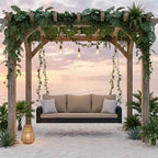 Whisen Weather Resistant 69 PE Wicker 3-Person Outdoor Swing Chair Patio Hanging Porch Swing Bench with Chains and Cushions