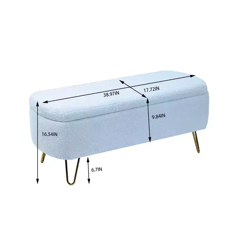 Zeus & Ruta Modern Upholstered Storage Ottoman Bench for End of Bed Gold Legs