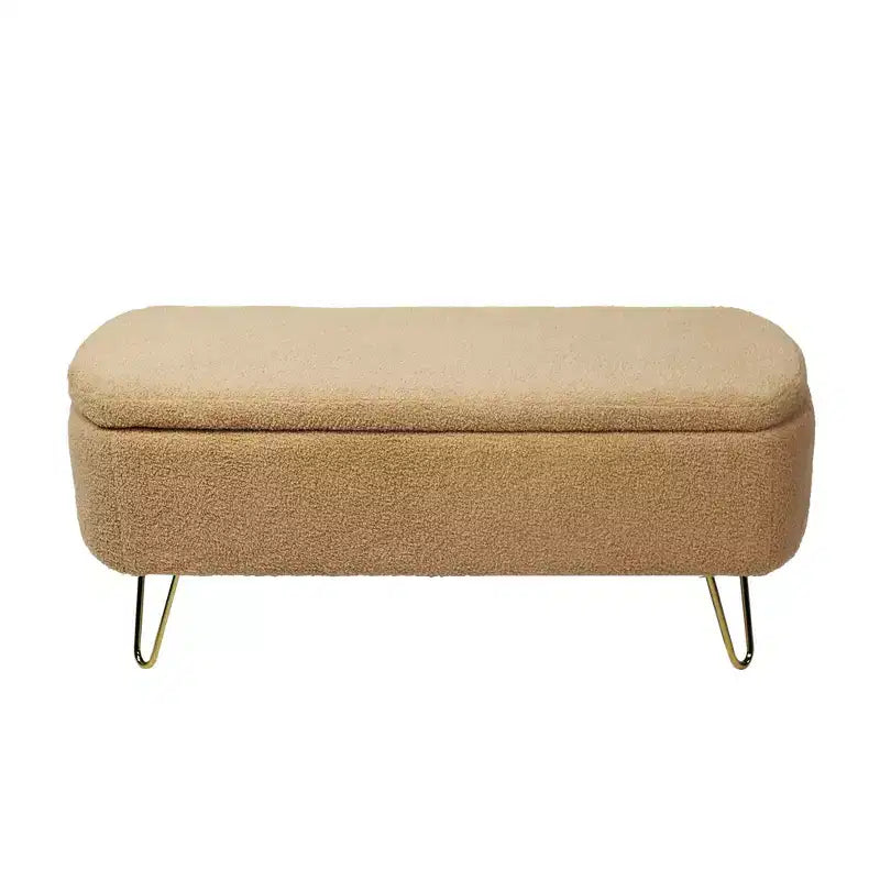 Zeus & Ruta Modern Upholstered Storage Ottoman Bench for End of Bed Gold Legs