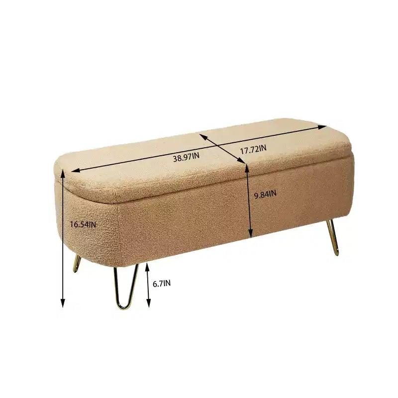 Zeus & Ruta Modern Upholstered Storage Ottoman Bench for End of Bed Gold Legs