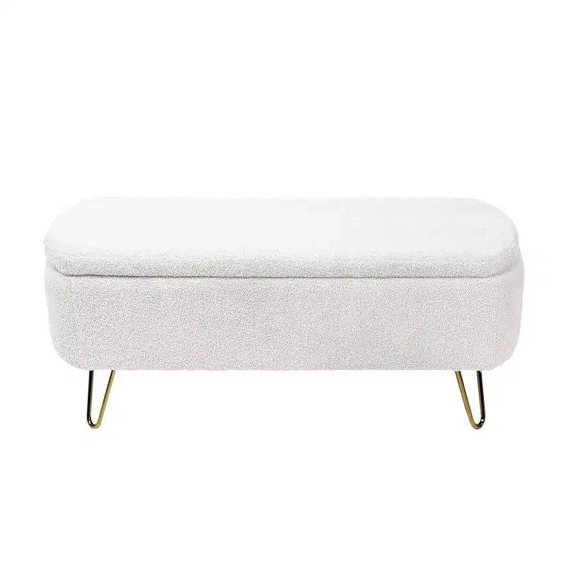 Zeus & Ruta Modern Upholstered Storage Ottoman Bench for End of Bed Gold Legs