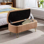 Zeus & Ruta Modern Upholstered Storage Ottoman Bench for End of Bed Gold Legs
