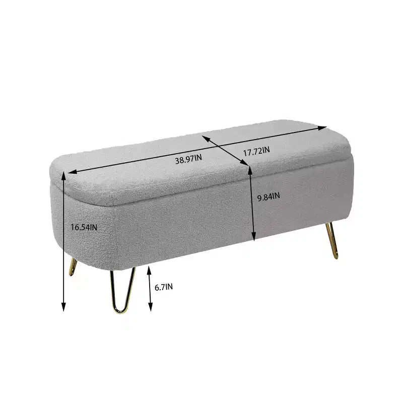 Zeus & Ruta Modern Upholstered Storage Ottoman Bench for End of Bed Gold Legs